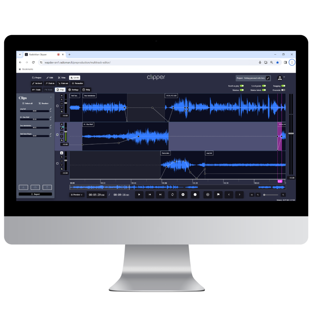 Clipper Browser-based Multitrack Editor Mockup.
